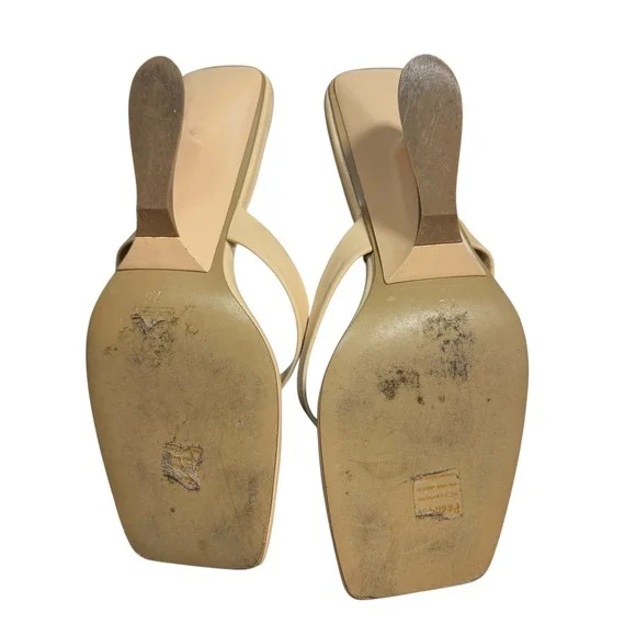 Revolve Song of Style Mia Wedge Thong Sandals Size 7.5 Beige Leather Structural - Picture 8 of 9